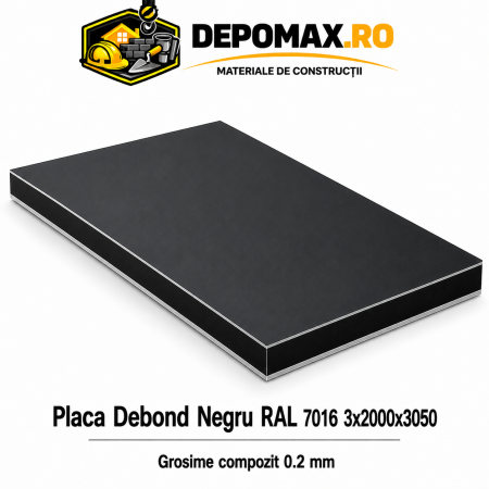 Placa BOND negru/negru 3mm, 2000x3050mm, aluminiu 0.2mm